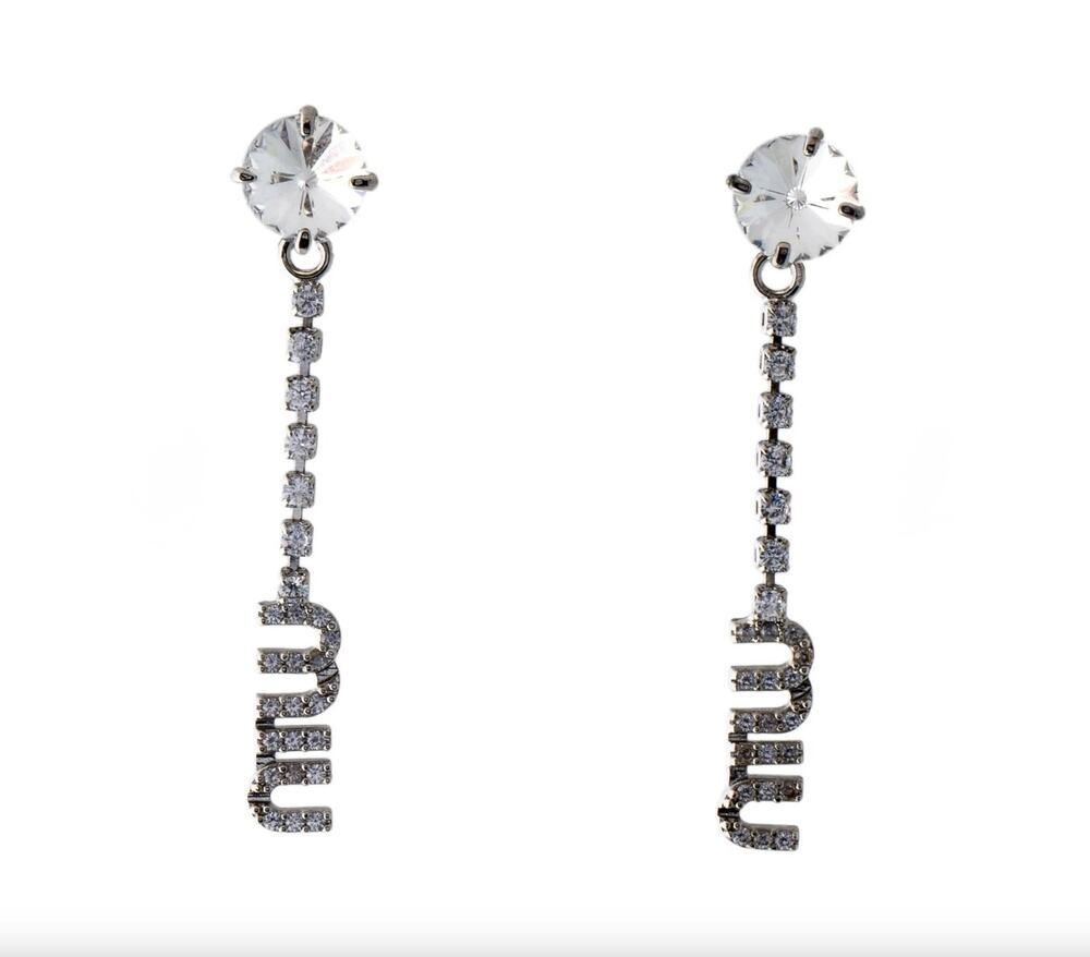 7237 - Miu Miu Crystal Logo Drop Earrings